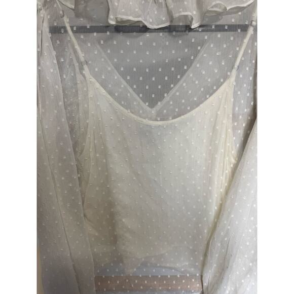 Allsaints Ari Blouse Top Romantic Ruffles Textured Polka Dots White Size 8 - Picture 8 of 11